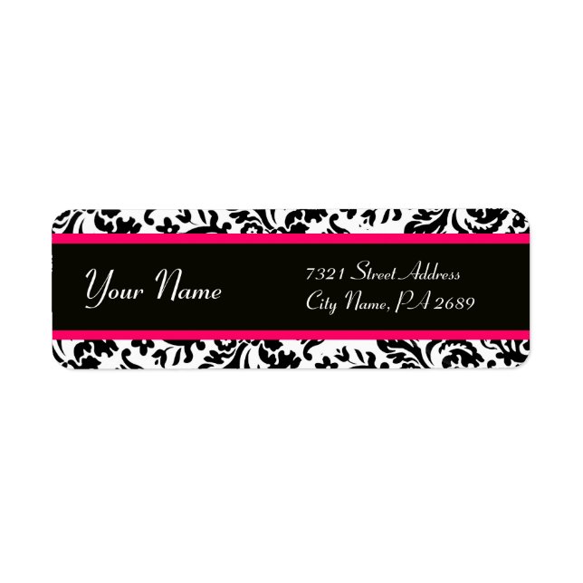 BLACK WHITE PINK FUCHSIA ART NOUVEAU DAMASK LABEL (Front)