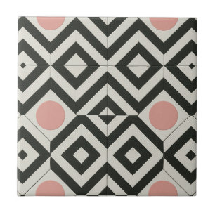 Black White Pink Geometric Pattern Ceramic Tile