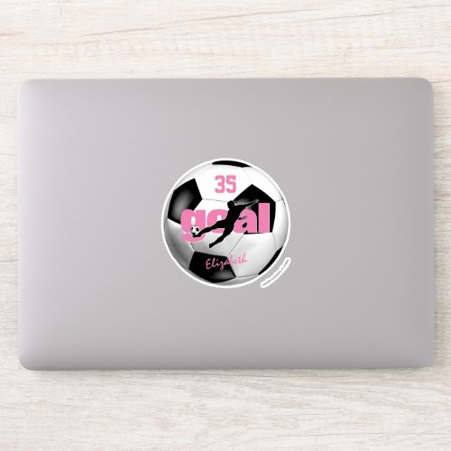 black white pink goal girls personalized soccer sticker