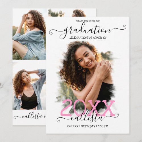 Black White Pink Halo Photo Collage Graduation