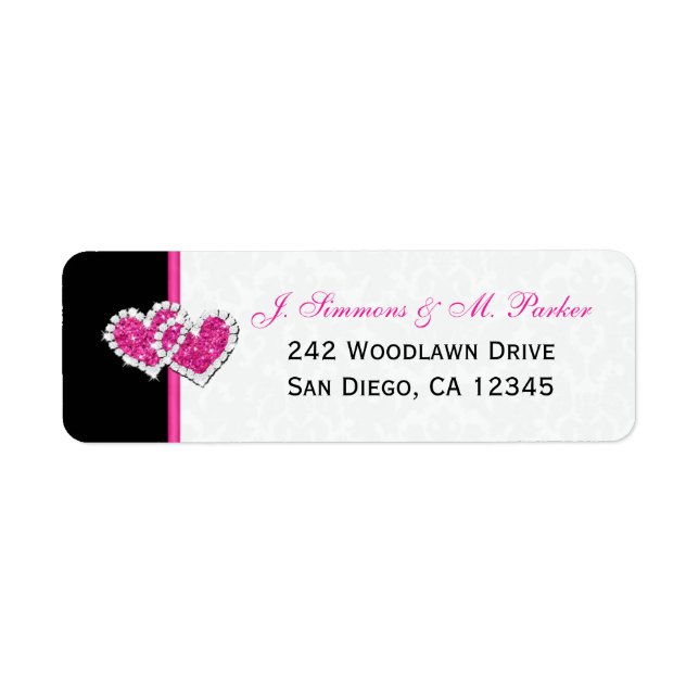 Black White Pink Hearts Return Address Label (Front)