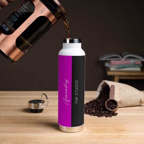 Black White Pink Logo Name Makeup Artist  Water Bottle