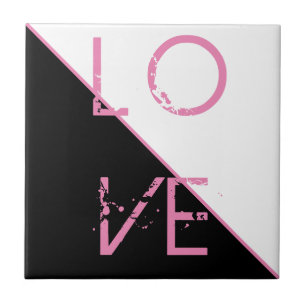 Black White Pink Love Abstract Art Ceramic Tile