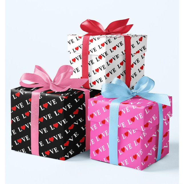 Black White Pink LOVE Patterns Minimalist Elegant Wrapping Paper Sheets (Creator Uploaded)