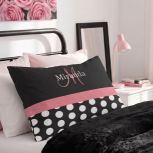 Black White Pink Monogram Script Polka Dot Std Pillow Case
