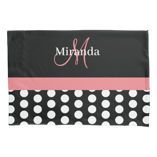 Black White Pink Monogram Script Polka Dot Std Pillow Case (Front)