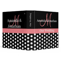 Black White Pink Monogram Script Polka Dot Wedding