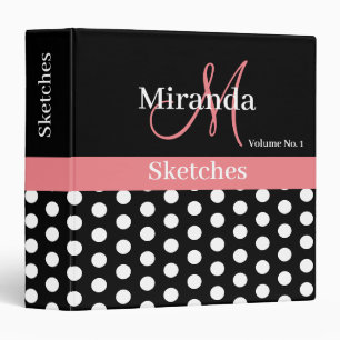 Black White Pink Monogram Script Polka Dots 3 Ring 3 Ring Binder