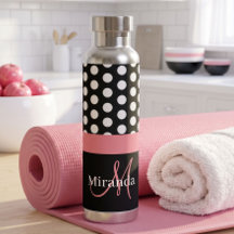 Black White Pink Monogram Script Polka Dots