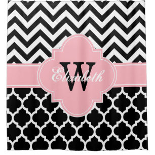Black White Pink Moroccan #5 Chevron 1IQRN Shower Curtain