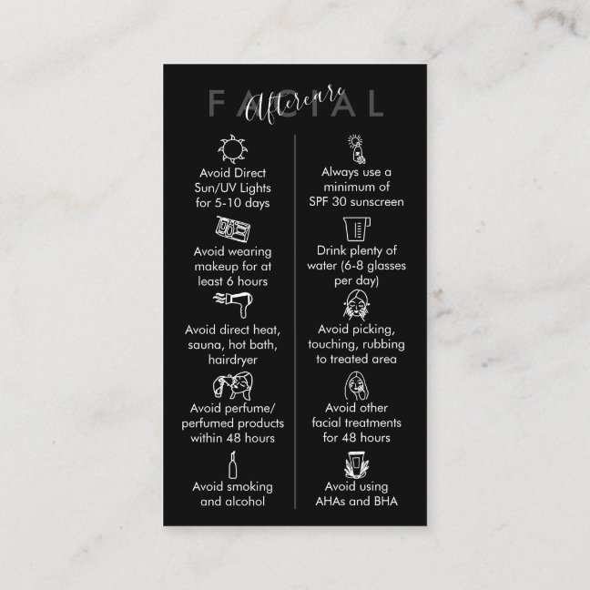 Black White Pink Physical Printed Facial Aftercare Business Card