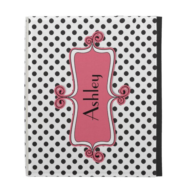 Black White Pink Polka Dot Personalized iPad Case (Front)