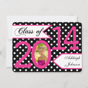 Black White Pink Polka Dot Photo Grad Invite 2