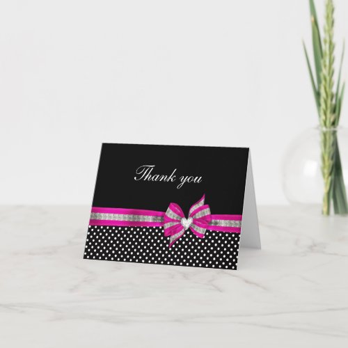 Black White Pink Polka Dot Thank You Card