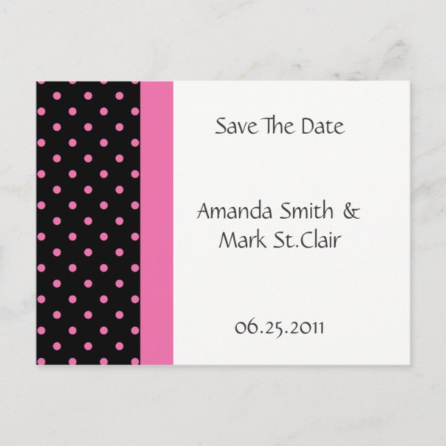 Black White Pink Polka Dots Save The Date Announcement Postcard (Front)