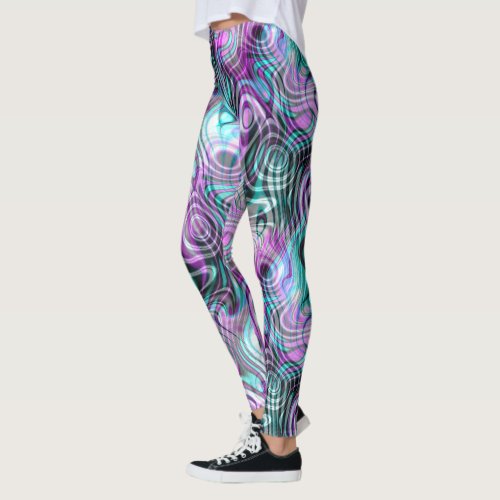 Black White Pink Purple Aqua Turquoise Fractals Leggings