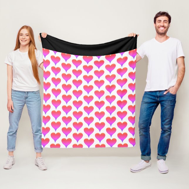 Black White Pink Purple Red Hearts Pattern Fleece Blanket (In Situ)