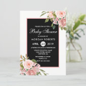 Black White Pink Rose Gold Flowers Baby Shower Invitation (Standing Front)