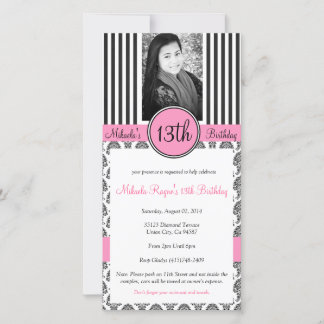 Black, White & Pink Stripe Invite