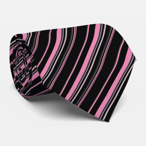 Black White Pink Striped Pattern Neck Tie