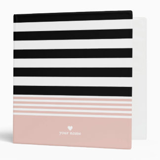 Black, White & Pink Striped Personalized 3 Ring Binder