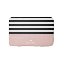Black, White &amp; Pink Striped Personalized Bath Mat