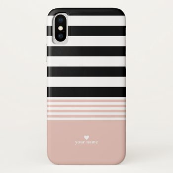 Black  White & Pink Striped Personalized Iphone X Case by StripyStripes at Zazzle