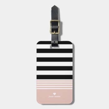 Black  White & Pink Striped Personalized Luggage Tag by StripyStripes at Zazzle