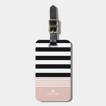 Black, White & Pink Striped Personalized Luggage Tag
