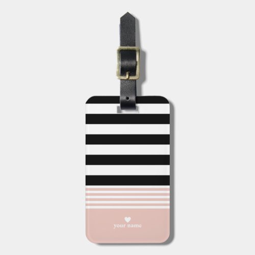 Black White  Pink Striped Personalized Luggage Tag