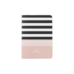 Black, White & Pink Striped Personalized Passport Holder