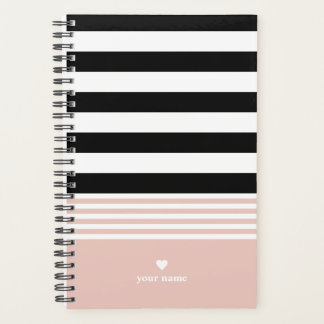 Black, White & Pink Striped Personalized Planner