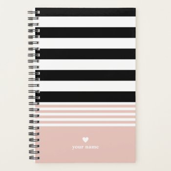 Black  White & Pink Striped Personalized Planner by StripyStripes at Zazzle