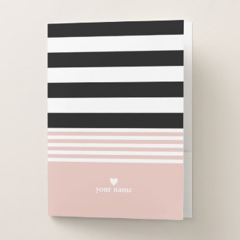 Black  White & Pink Striped Personalized Pocket Folder by StripyStripes at Zazzle