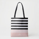 Black, White &amp; Pink Striped Personalized Tote Bag at Zazzle