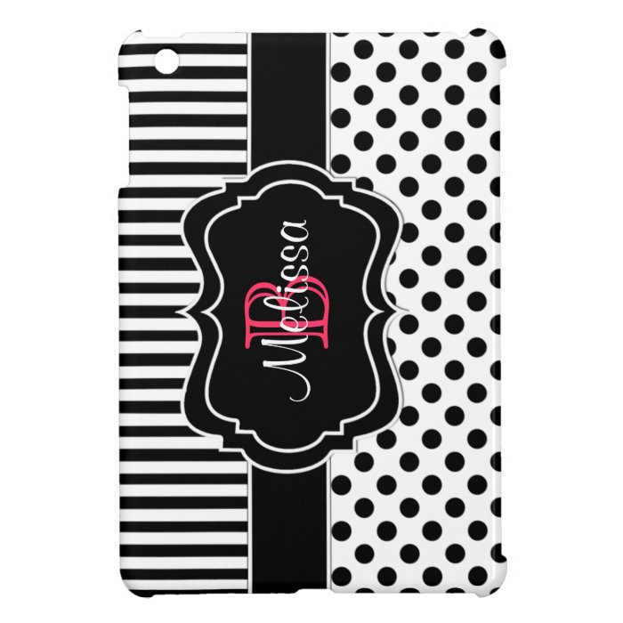 Black White Pink Striped Polka Dots iPad Mini Case