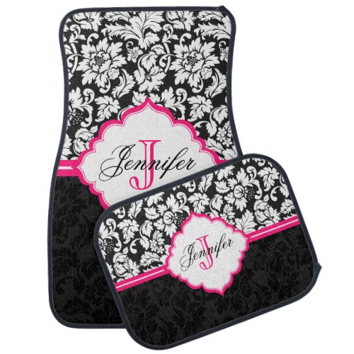 Black White  Pink Vintage Floral Damasks 2 Car Floor Mat