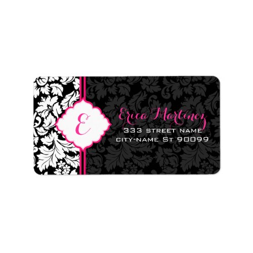 Black White  Pink Vintage Floral Damasks 2a Label