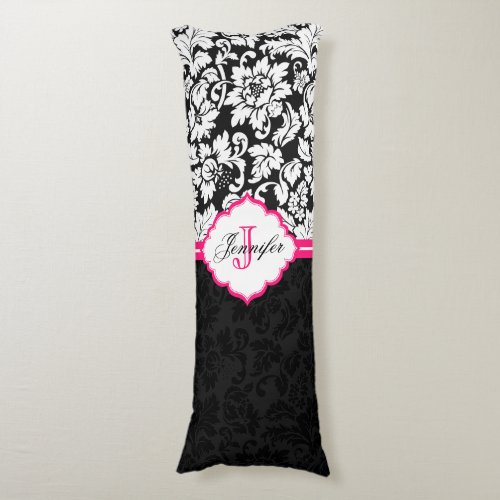 Black White  Pink Vintage Floral Damasks Body Pillow