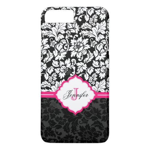 Black White  Pink Vintage Floral Damasks iPhone 8 Plus7 Plus Case