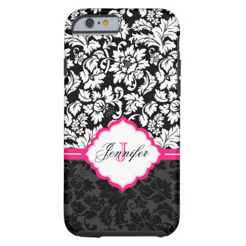 Black White  Pink Vintage Floral Damasks Tough iPhone 6 Case