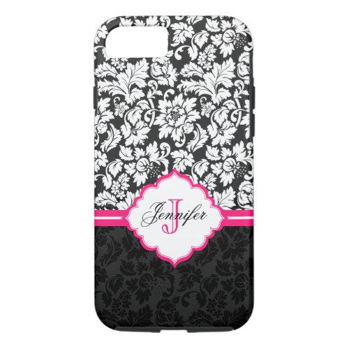 Black White  Pink Vintage Floral Damasks iPhone 87 Case