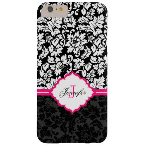 Black White  Pink Vintage Floral Damasks Barely There iPhone 6 Plus Case