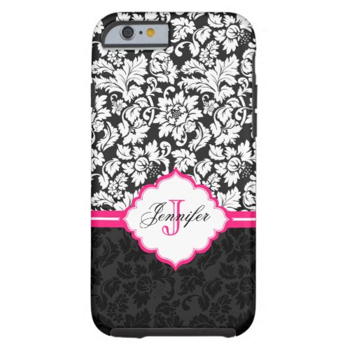 Black White  Pink Vintage Floral Damasks Tough iPhone 6 Case