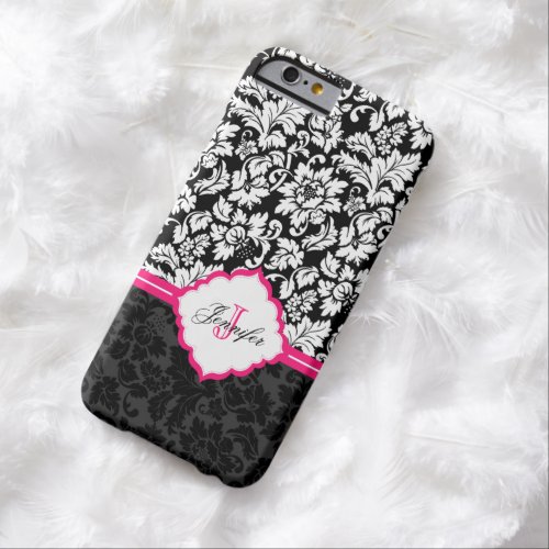 Black White  Pink Vintage Floral Damasks Barely There iPhone 6 Case