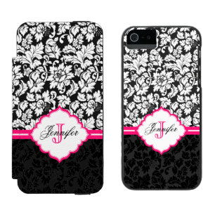 Black White & Pink Vintage Floral Damasks Wallet Case For iPhone SE/5/5s
