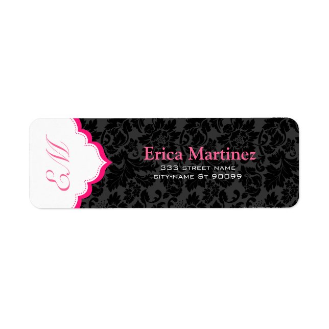 Black White & Pink Vintage Floral Damasks Label (Front)
