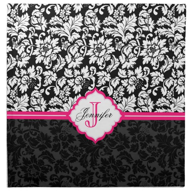 Black White & Pink Vintage Floral Damasks Napkin (Front)