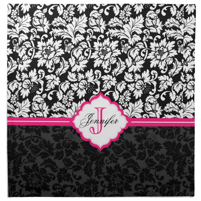 Black White & Pink Vintage Floral Damasks Cloth Napkins