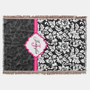Black White & Pink Vintage Floral Damasks Throw Blanket by gogaonzazzle at Zazzle